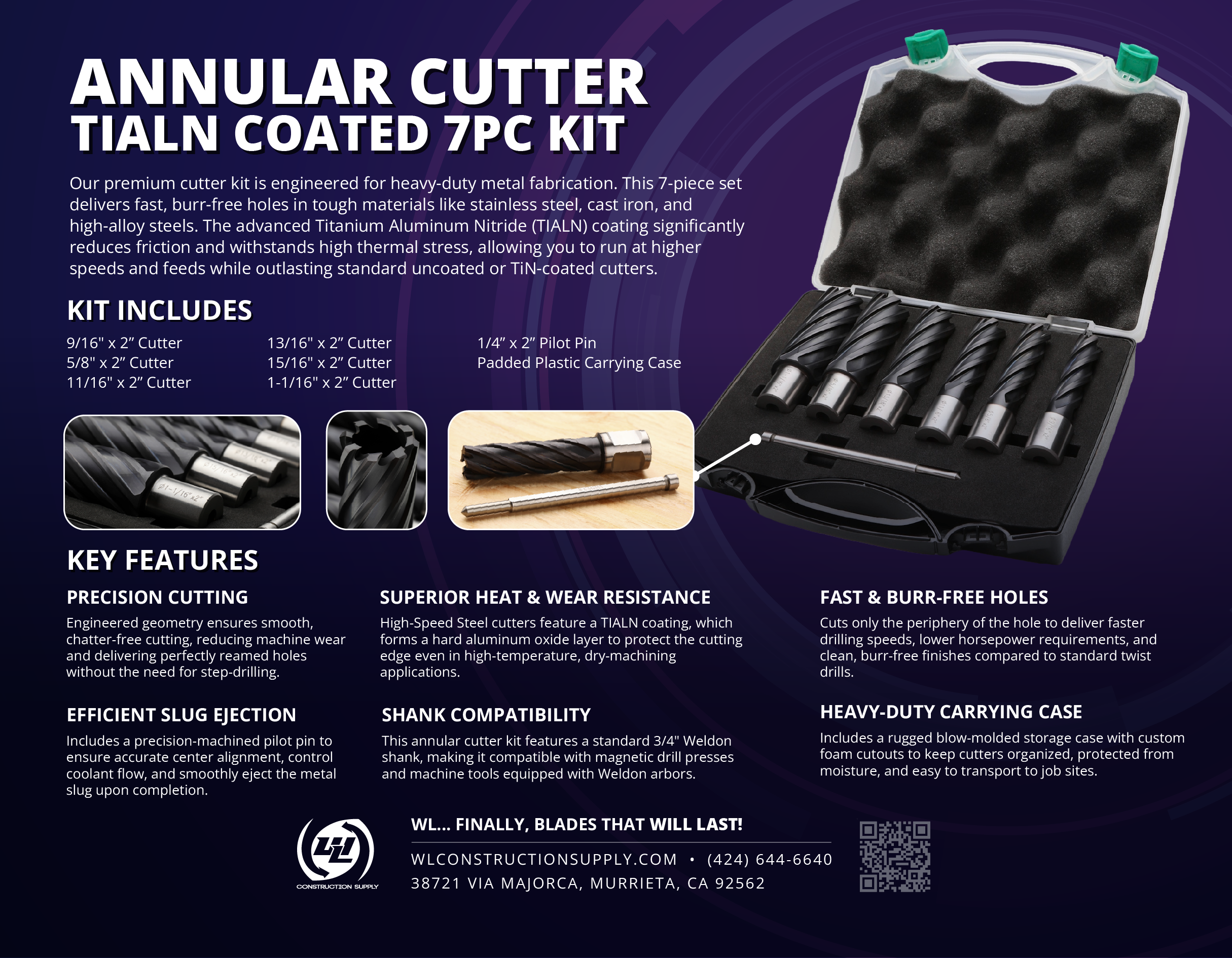 TIALN COATED ANNULAR CUTTERS - 7PC KIT