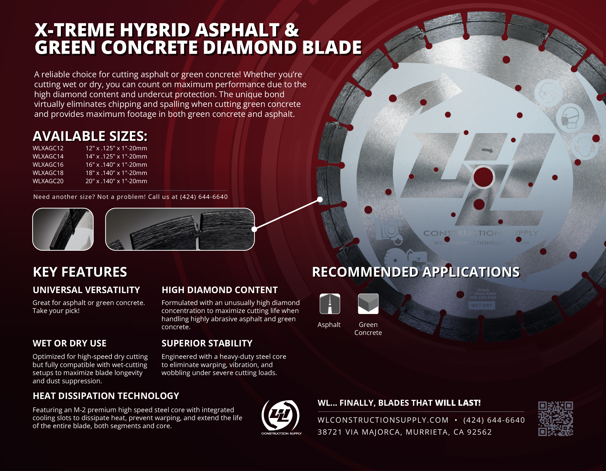 X-TREME HYBRID ASPHALT/GREEN CONCRETE DIAMOND BLADE